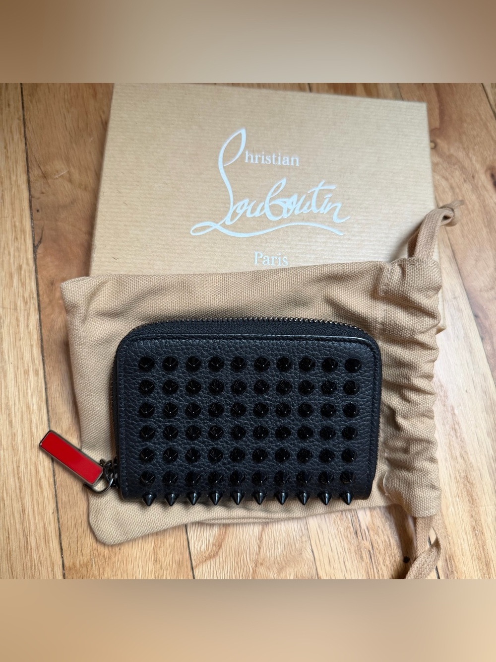 NEW Christian Louboutin black leather PANETTONE zip COIN PURSE card case wallet